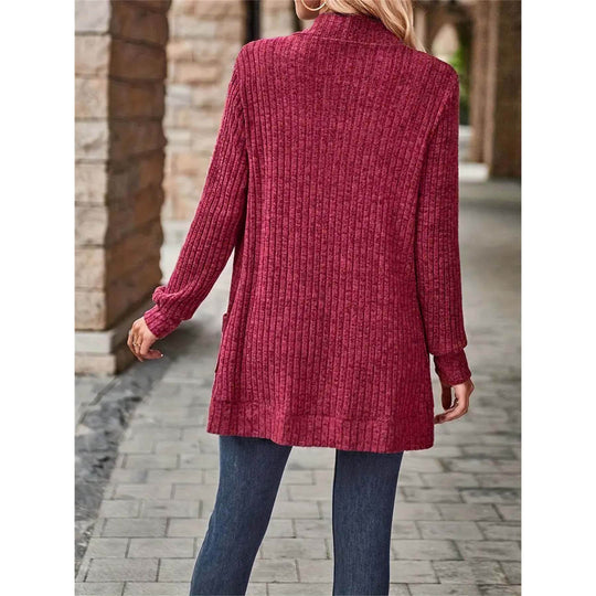 Damen offene Strickjacke mit strukturierter Oberfläche und praktischen Taschen EB