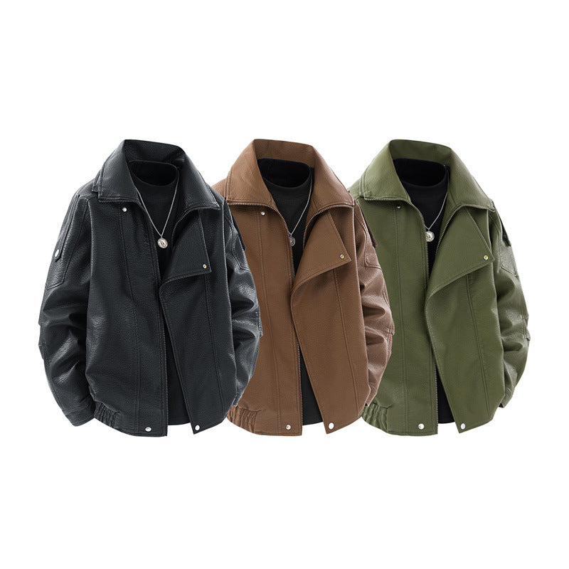 Damen modische Kunstlederjacke mit hohem Kragen und praktischen Seitentaschen EB