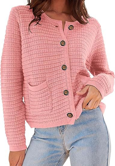 Damen Strickjacke mit dekorativen Knöpfen und praktischen Taschen EB