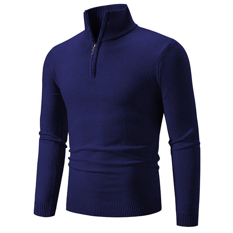 Herren nan Feinstrick-Halbzip-Pullover mit Rippen-Stehkragen und schmaler Passform EB