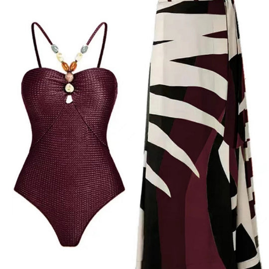 Damen Badeanzug mit trendigem Cut-Out und elegantem Wickelrock EB