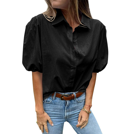 Damen Bluse mit Puffärmeln und klassischem Kragen EB