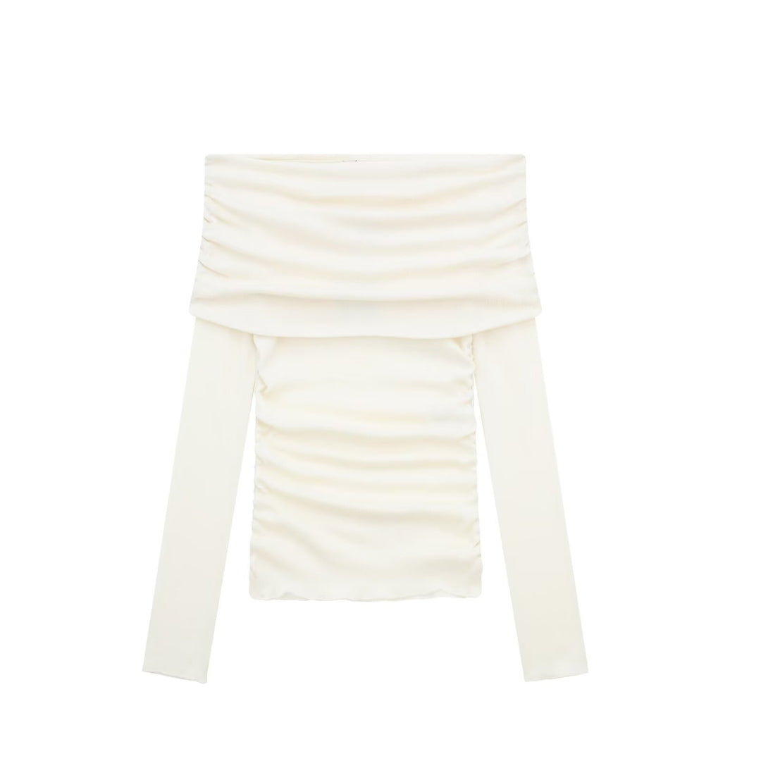 Damen Off-Shoulder Bluse mit Raffung EB