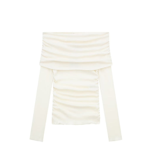 Damen Off-Shoulder Bluse mit Raffung EB