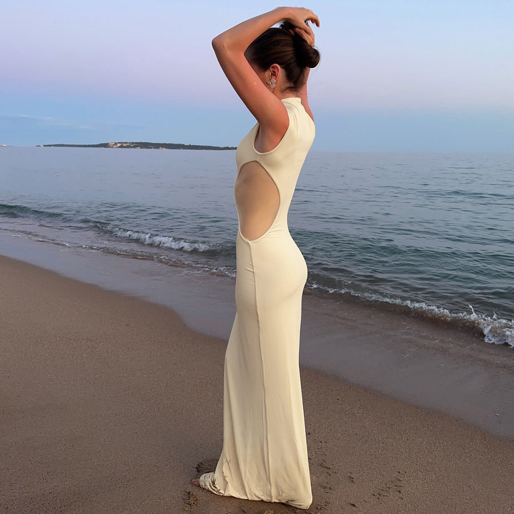 Damen figurbetontes Maxikleid mit Schnittdetails EB