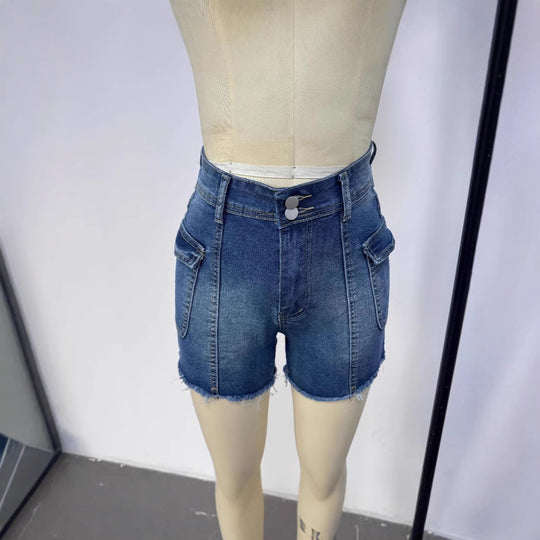 Damen Denim-Shorts mit hohem Bund und aufgesetzten Taschen EB