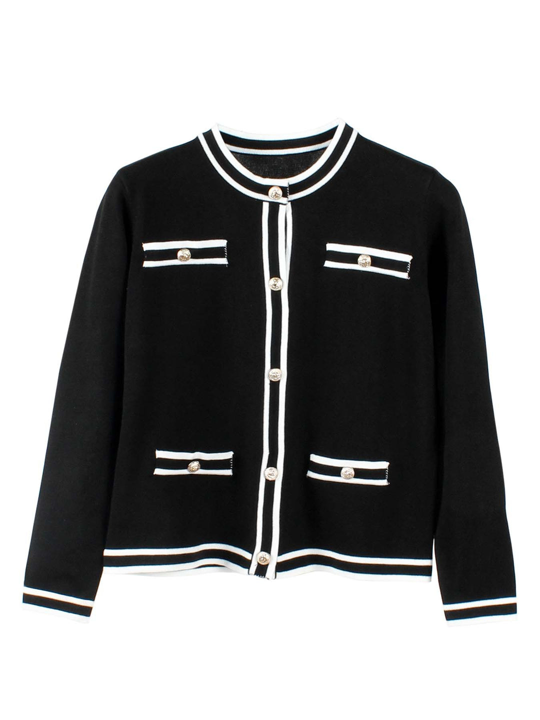 Damen Strickjacke mit goldenen Knopfdetails und Streifenmuster EB