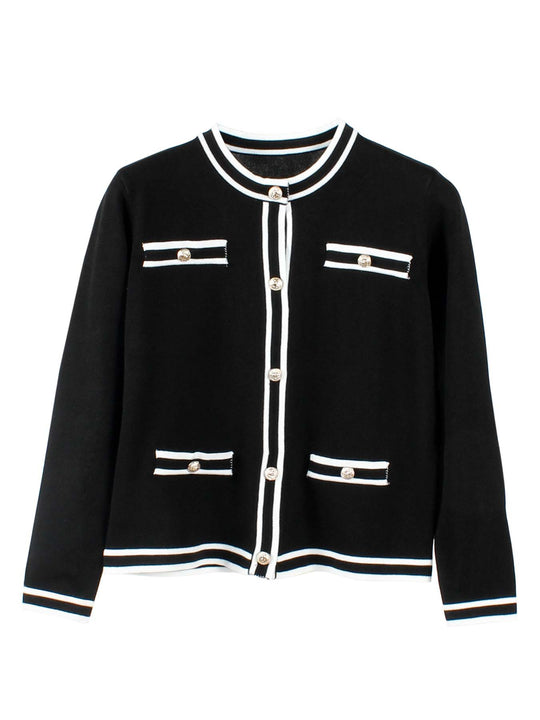 Damen Strickjacke mit goldenen Knopfdetails und Streifenmuster EB