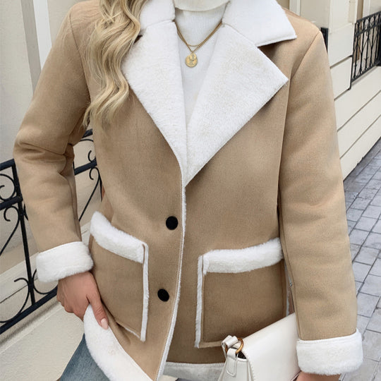 Damen Modische und gemütliche Jacke mit Teddyfutter EB