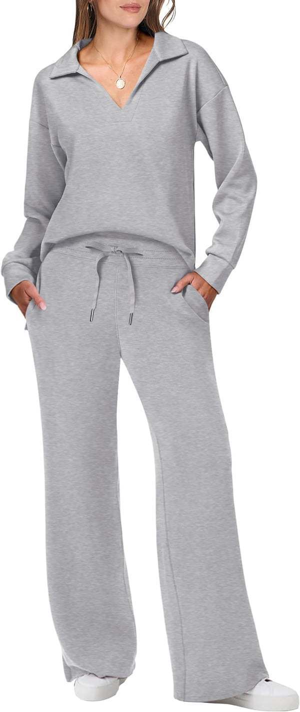 Damen lässiges Lounge-Set mit weitem Schnitt und gemütlichem V-Ausschnitt EB