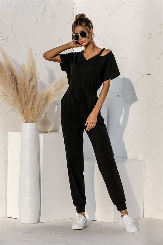 Damen Relaxed Fit Overall mit Kordelzug und Schulterfreies Design EB