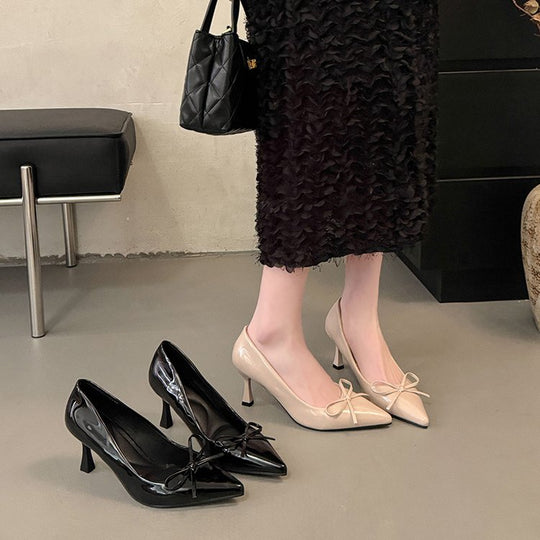 Damen elegante Pumps mit modischem Schleifendesign und bequemem Blockabsatz EB