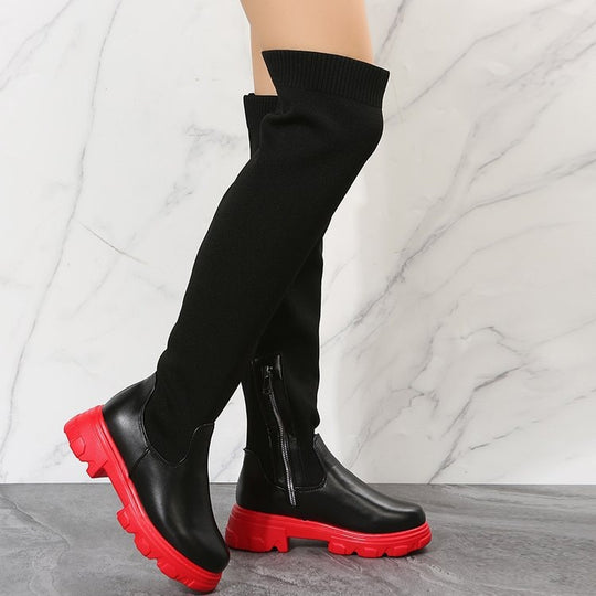 Damen Langschaft-Stiefel mit komfortabler Sohle und trendigem Strick-Design EB