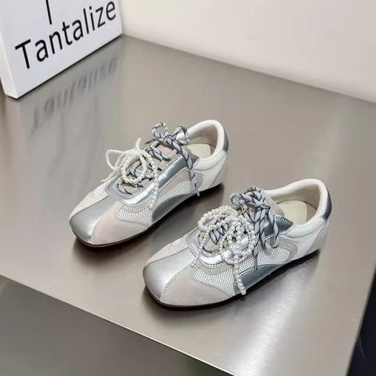 Damen modische Sneakers mit elegantem Sportdesign und hochwertigem Materialmix EB