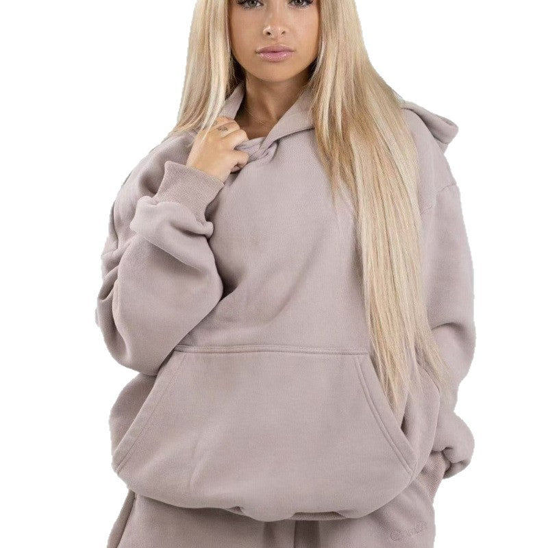 Damen nan oversized Kapuzenpullover mit Kängurutasche und weichem Fleece-Innenfutter EB