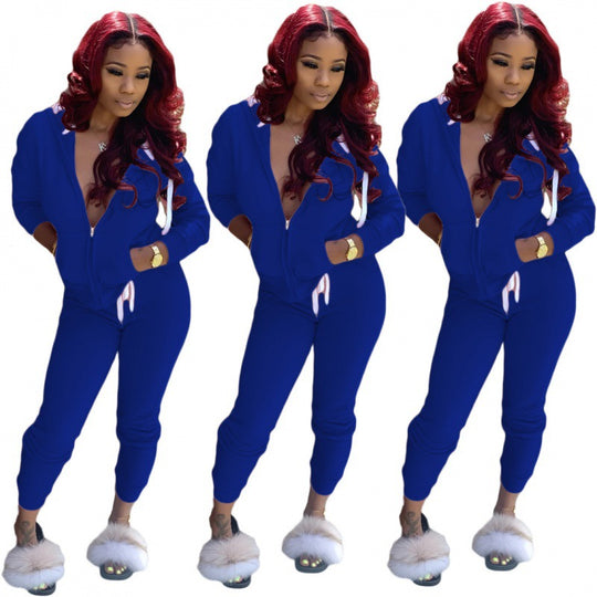 Damen tailliertes Kapuzen‑Sweatdress‑Set mit Reißverschluss und enganliegender Jogginghose EB