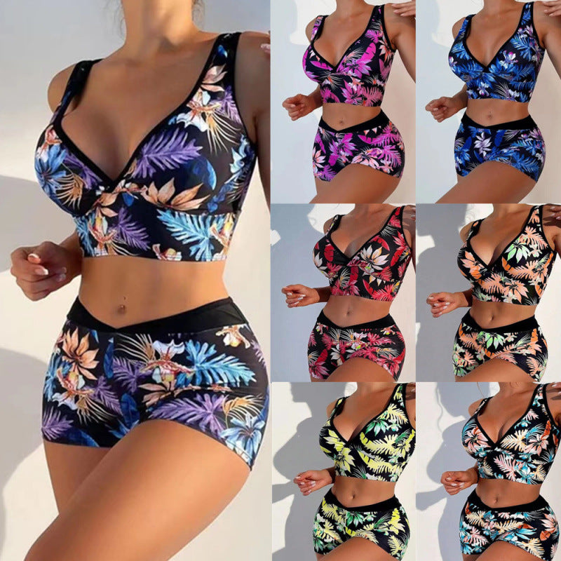 Damen Sport-Bikini-Set mit hoch geschnittenem Oberteil und bequemem Shorts EB