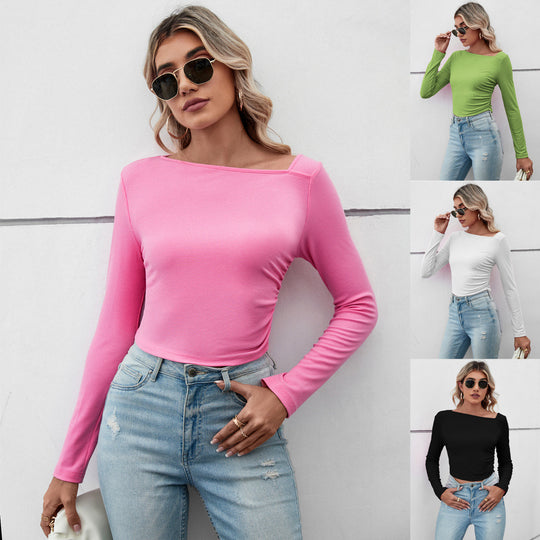 Damen figurbetontes geripptes Langarm-Cropped-Top mit asymmetrischer Schulterlinie und taillierter Stretch-Passform Eichborn Berlin