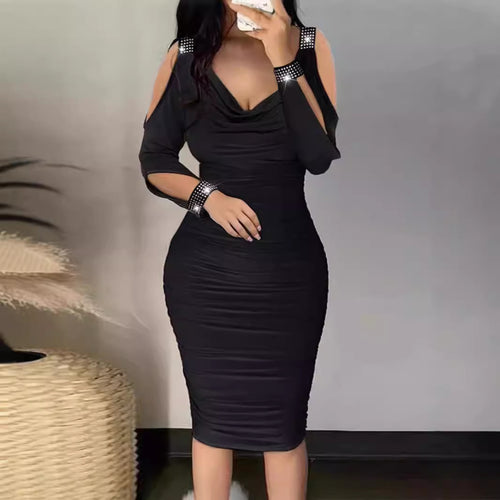 Damen Figurbetontes Cocktailkleid mit detaillierter Raffung und Off-Shoulder-Ärmeln EB