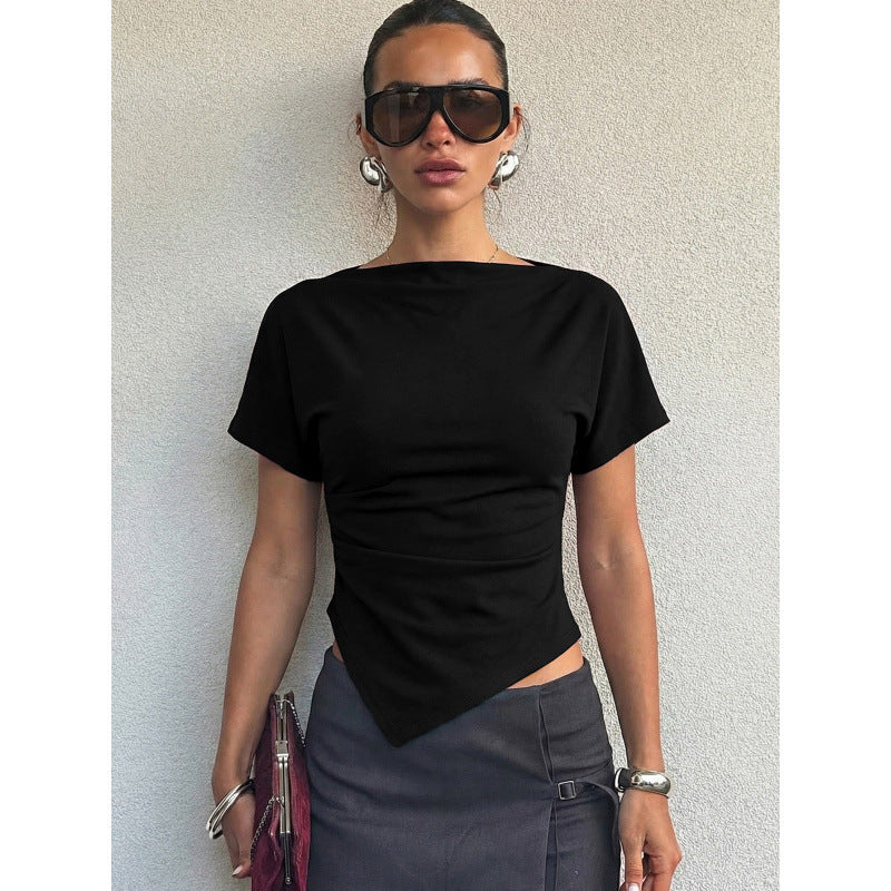 Damen Trendiges Oberteil mit asymmetrischem Saum und figurbetonendem Schnitt EB