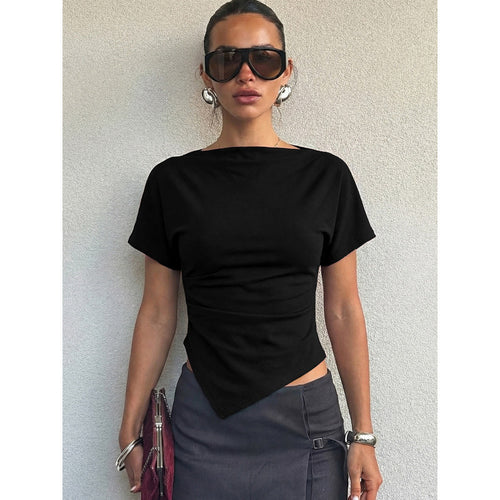 Damen Trendiges Oberteil mit asymmetrischem Saum und figurbetonendem Schnitt EB