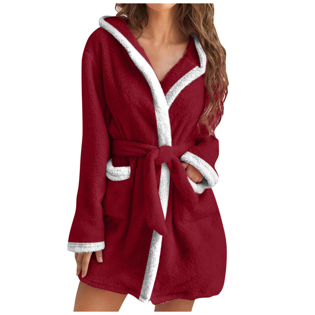 Damen kuscheliger Fleece-Bademantel mit Kapuze und Taschen EB