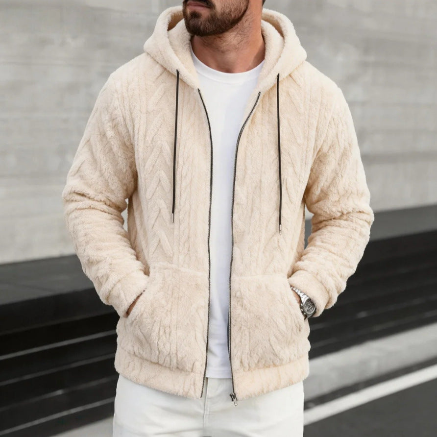 Herren nan kuschelige Kapuzenjacke aus Teddyfleece mit durchgehendem Reißverschluss und Kängurutaschen EB