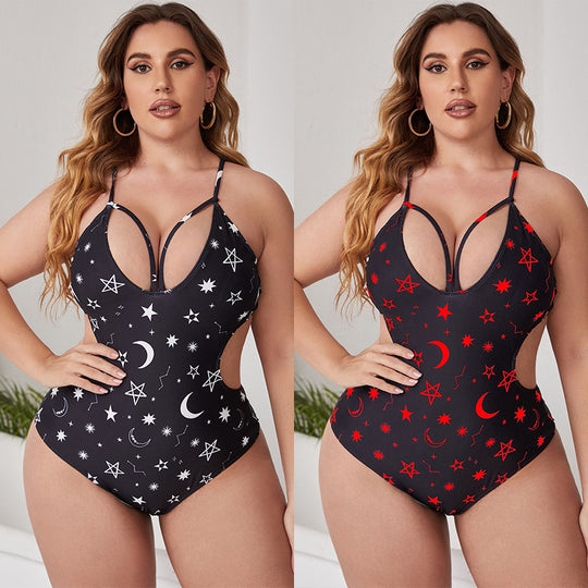 Damen Einteiler Badeanzug mit modischem Cut-Out-Design und Sternenmuster EB