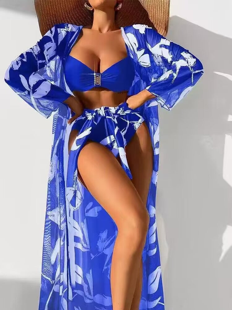 Damen Strandkleid mit floralem Design und elegantem Überwurf EB