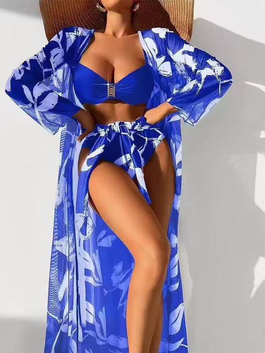 Damen Strandkleid mit floralem Design und elegantem Überwurf EB