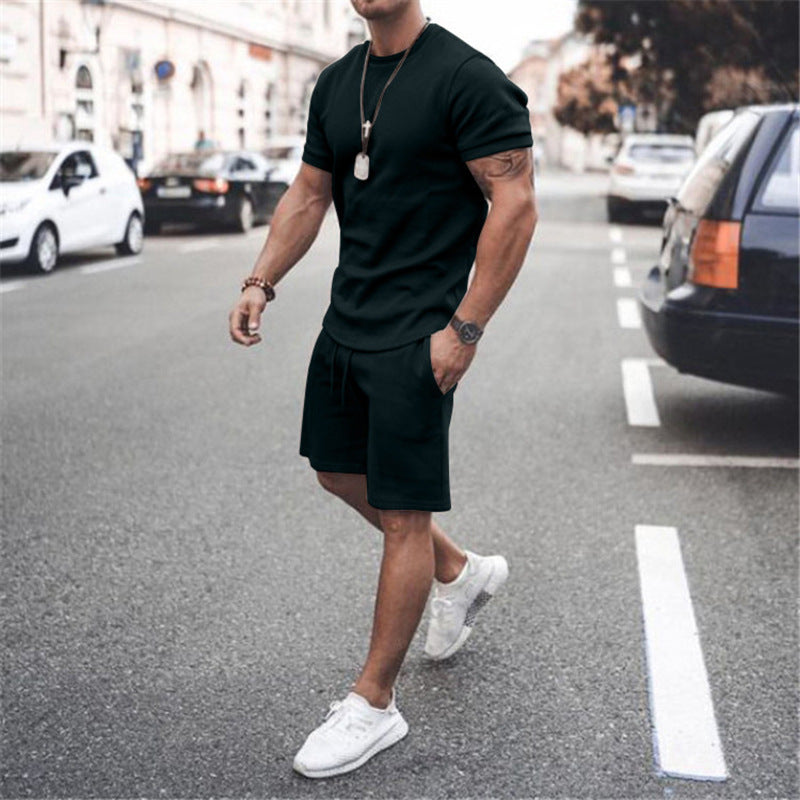 Herren nan figurbetontes Kurzarmshirt mit verstärkter Schulternaht und elastischer Kordelzug-Bermuda aus Stretchjersey EB