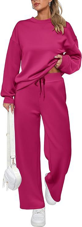 Damen nan zweiteiliges French-Terry Lounge-Set mit oversized Rundhals-Pullover und weitem Highwaist-Jogger EB