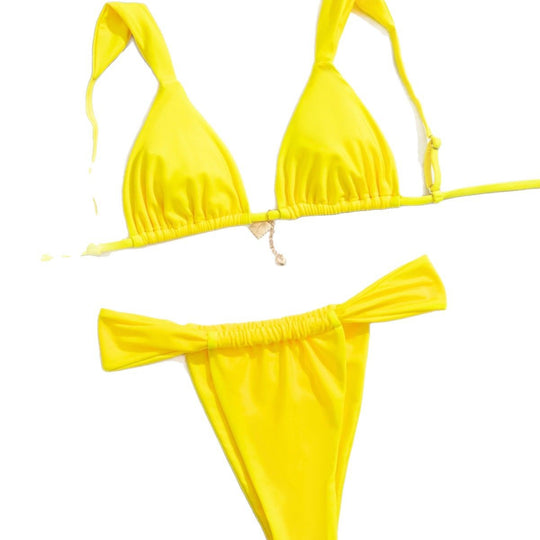 Damen Sportlicher Bikini mit gerafftem Oberteil und hohen Beinausschnitten EB