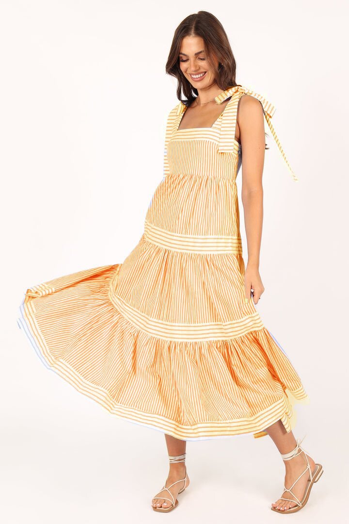 Damen Maxikleid mit verstellbaren Trägern und Rüschendetails EB