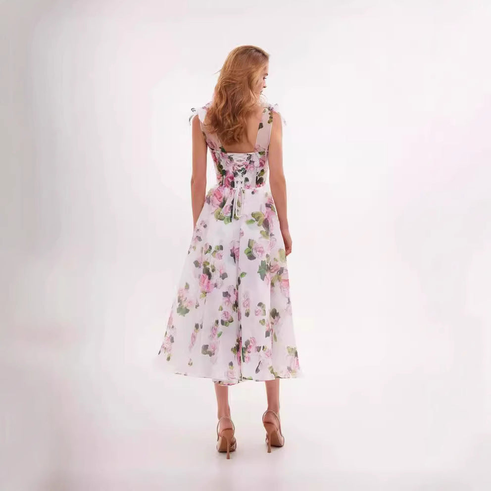 Damen Blumenkleid mit schulterfreiem Design EB