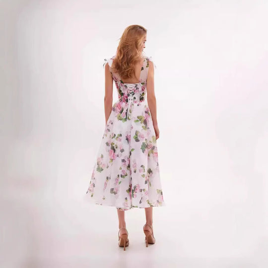 Damen Blumenkleid mit schulterfreiem Design EB