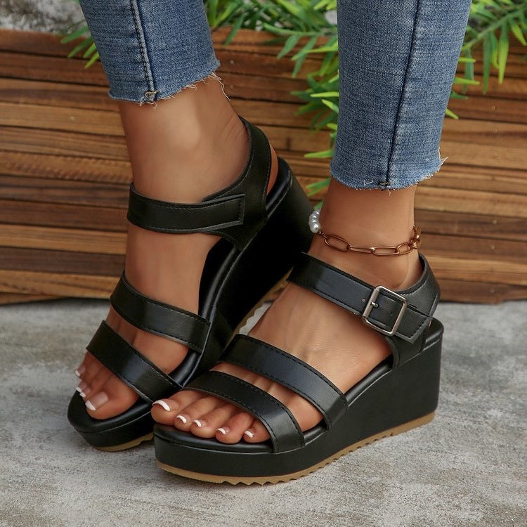 Damen Wedge Sandalen mit verstellbaren Riemen und komfortablem Fußbett EB