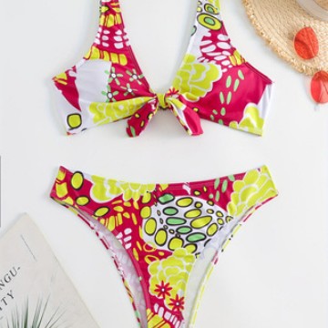 Damen Crop-Bikini mit floralem Knötchen-Design EB