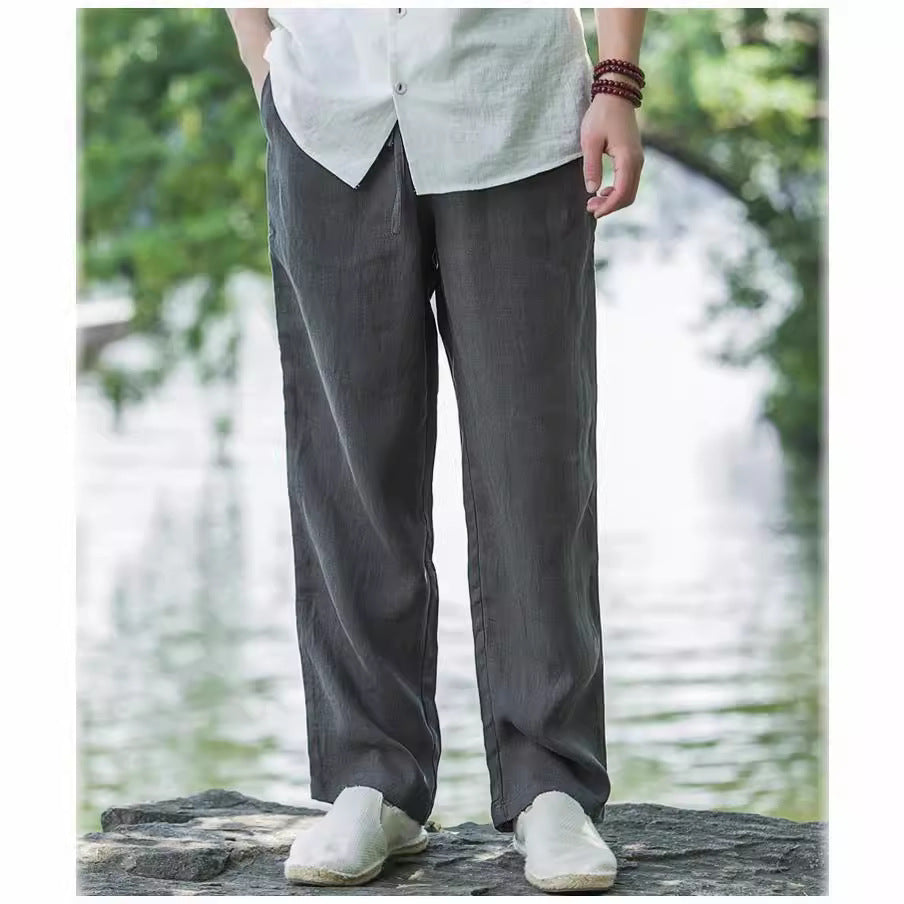 Herren lässige Leinenhose mit elastischem Bund und praktischen Seitentaschen EB