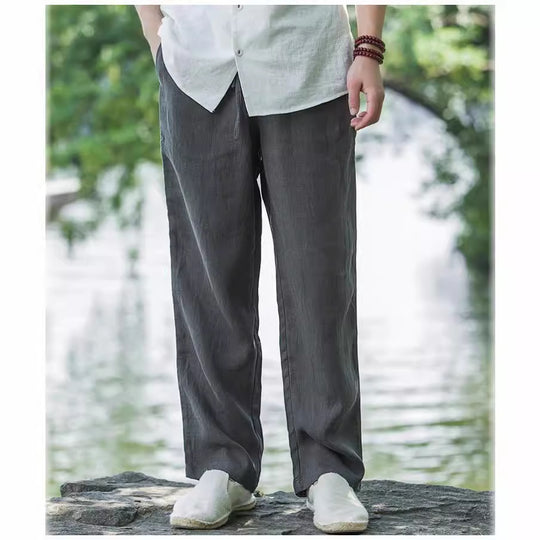 Herren lässige Leinenhose mit elastischem Bund und praktischen Seitentaschen EB