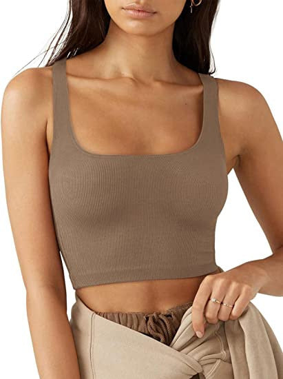 Damen cropped Top mit breiten Trägern und feinem Rippenmuster EB