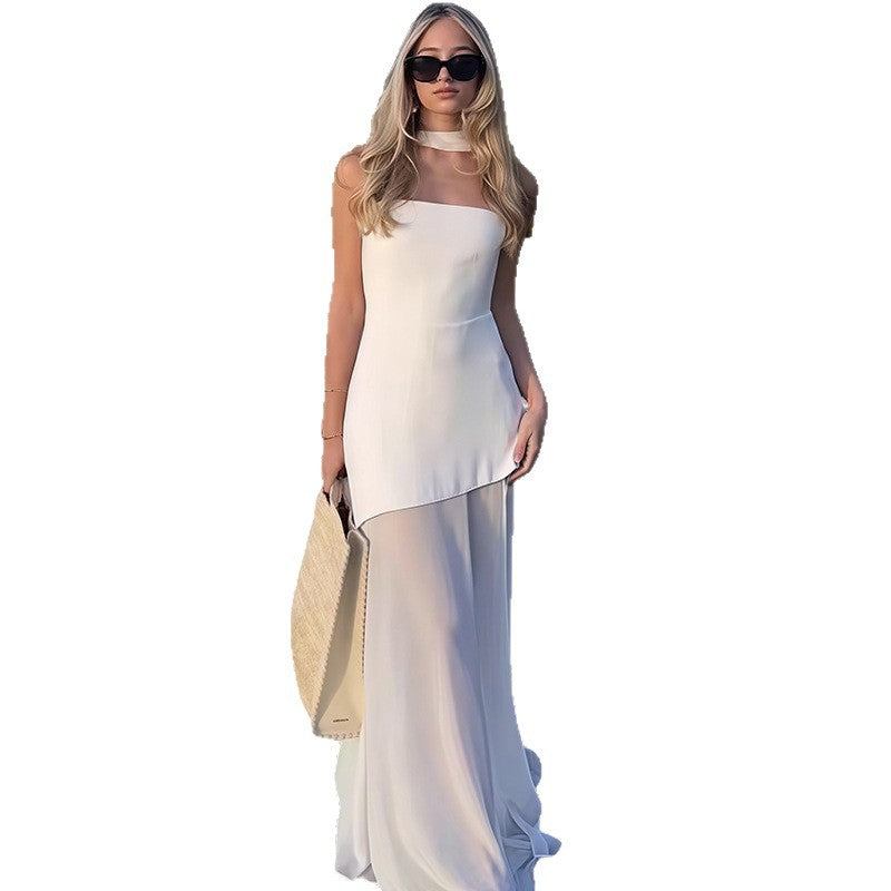 Damen Elegantes Maxikleid mit asymmetrischem Schnitt und schickem Schlitz EB
