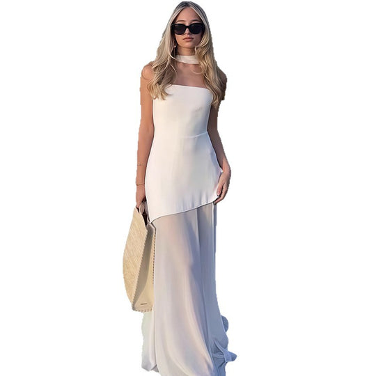 Damen Elegantes Maxikleid mit asymmetrischem Schnitt und schickem Schlitz EB