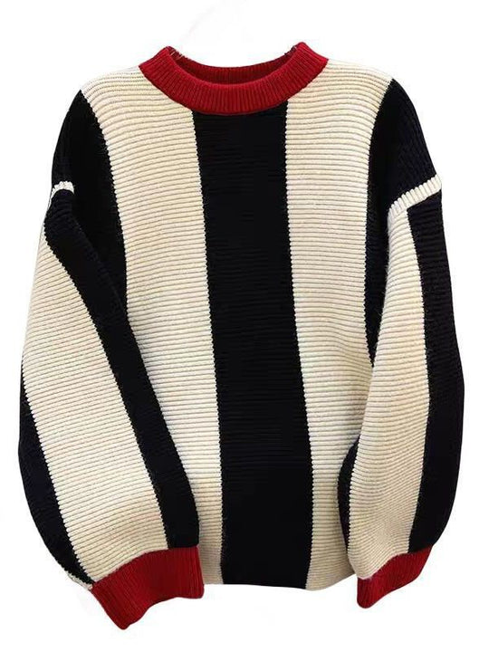 Damen Grobstrickpullover mit innovativer Streifenmusterung und weitem Schnitt EB