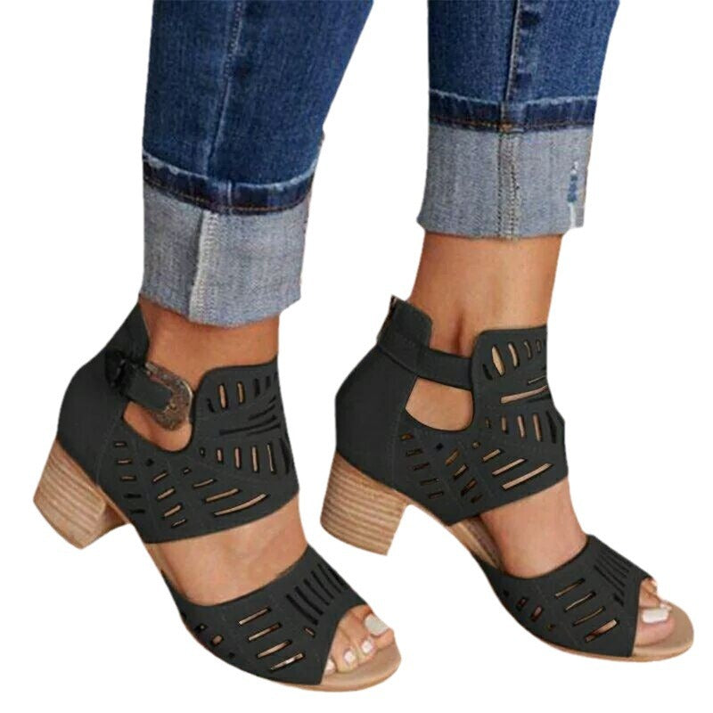 Damen Stiefeletten mit Cut-Out-Design und Blockabsatz EB