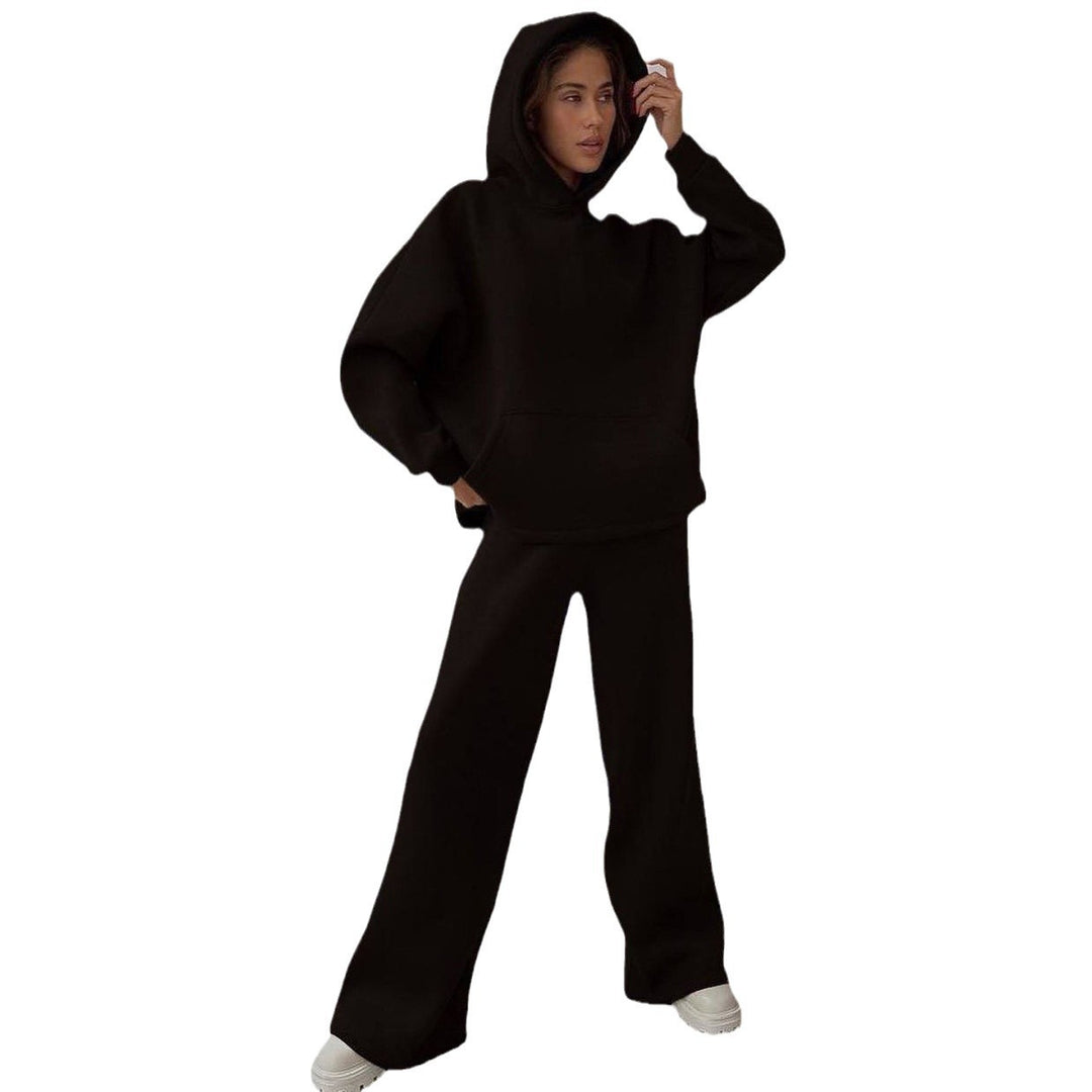Damen nan Cozy-Komplettset mit extraweichem Oversize-Hoodie, Kängurutasche und High-Waist Palazzo-Sweathose EB