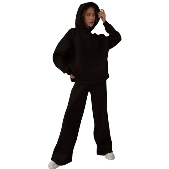 Damen nan Cozy-Komplettset mit extraweichem Oversize-Hoodie, Kängurutasche und High-Waist Palazzo-Sweathose EB