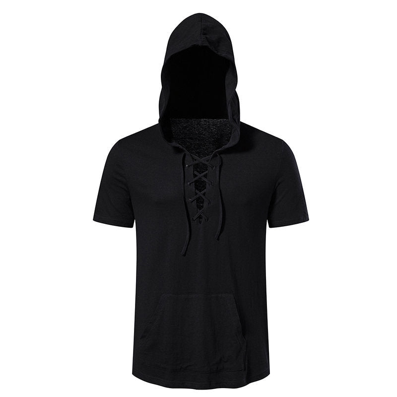 Herren Kapuzen-T-Shirt mit kreativem Schnürdesign EB
