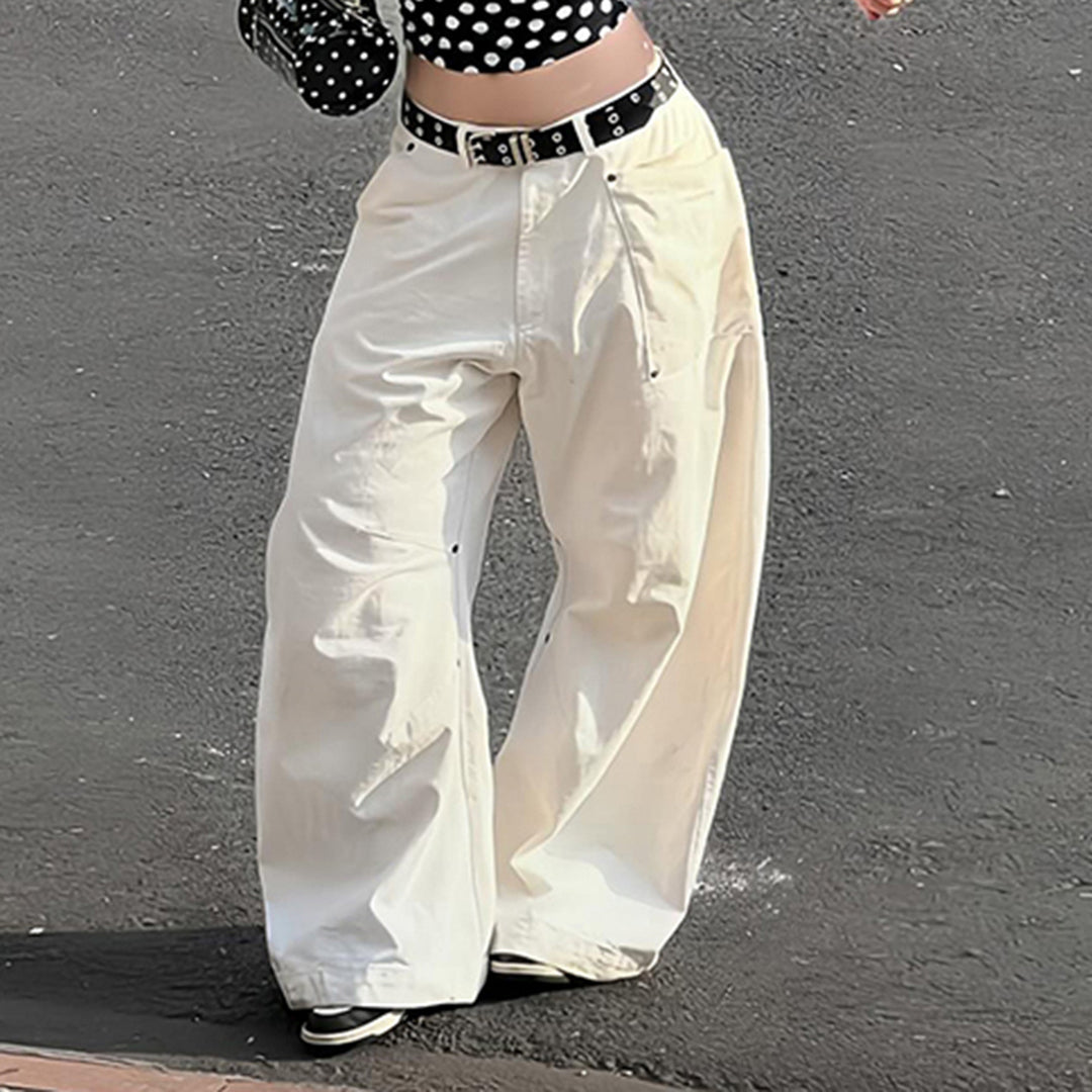 Damen nan weite Highwaist-Canvas-Hose im Carpenter‑Stil mit hohem Bund und aufgesetzten Taschen EB