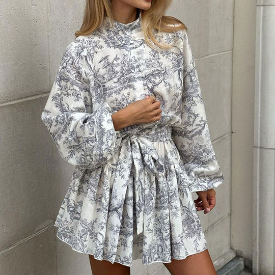 Damen Puffärmel Hemdkleid mit Rüschendetails und tailliertem Gürtel EB